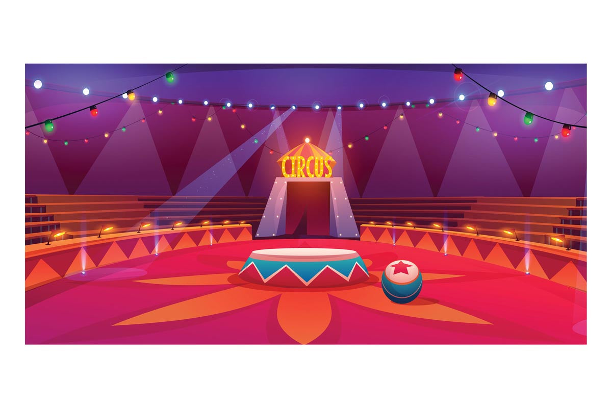 Colorful Circus Interior Frameless Backdrop