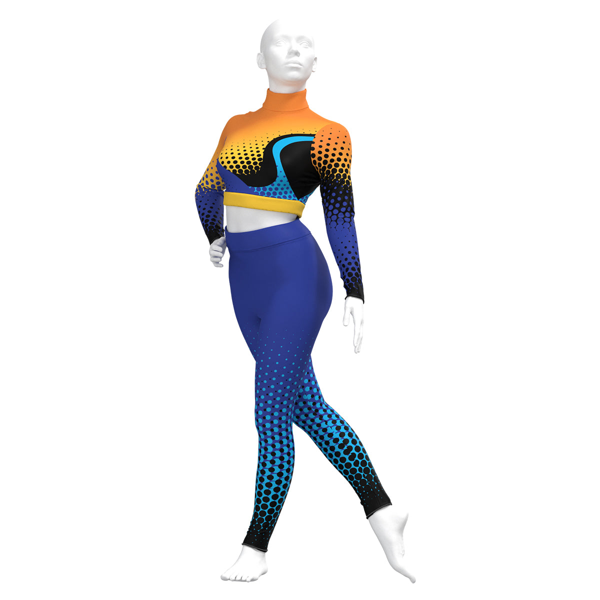 Blue & Orange Halftone Long Sleeve Half Shirt