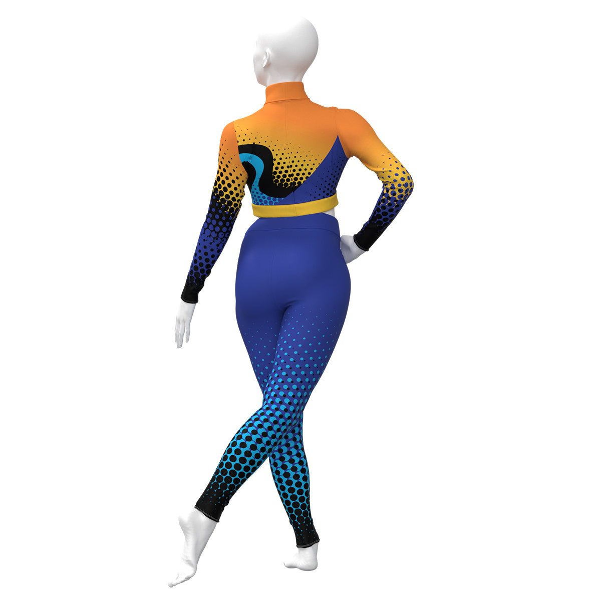 Blue & Orange Halftone Long Sleeve Half Shirt