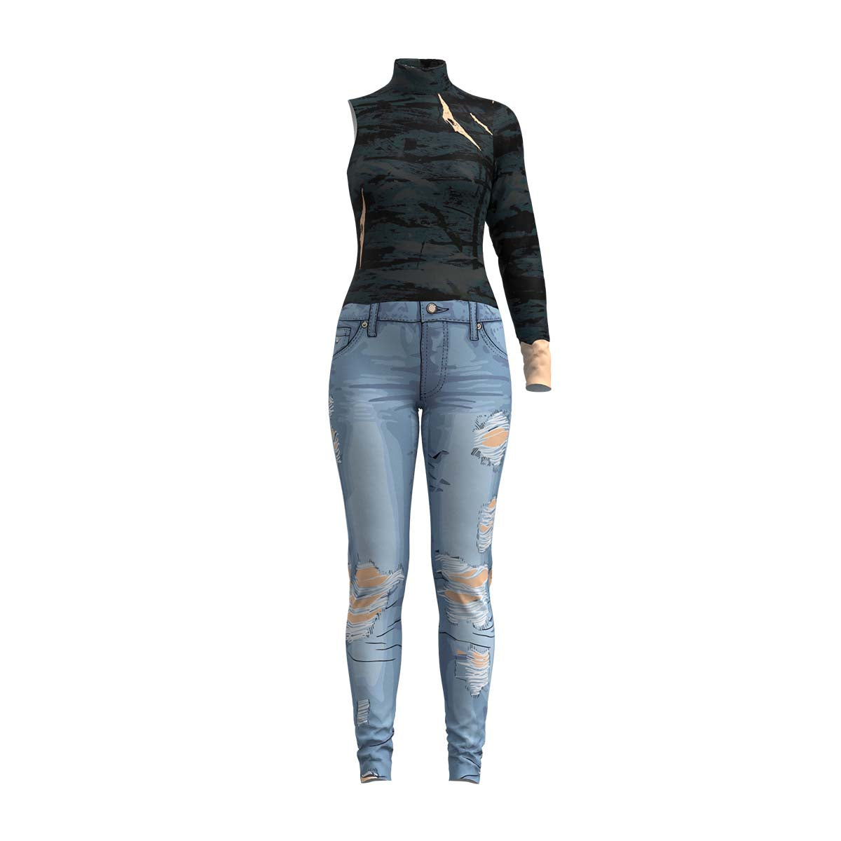Ripped Jeans Unitard