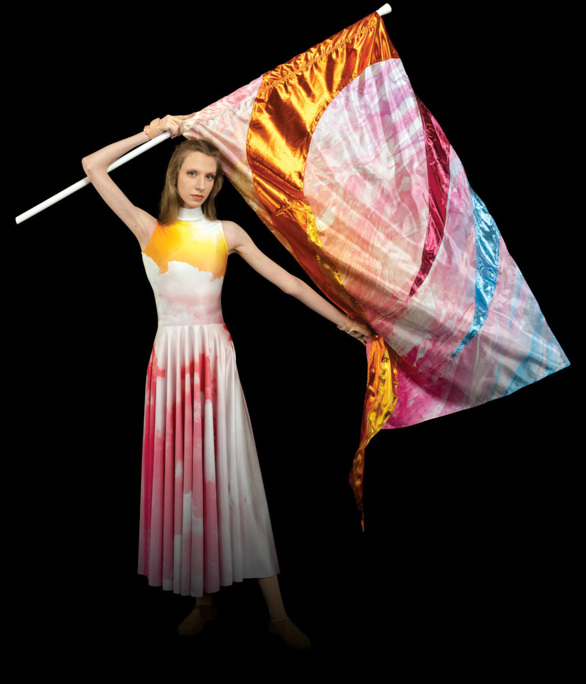 Assembled color guard flags