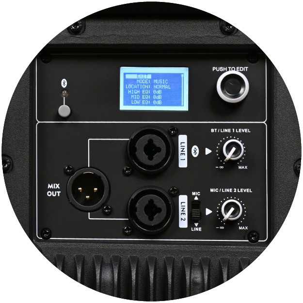 Built in DSP, EQ, and Bluetooth PA system