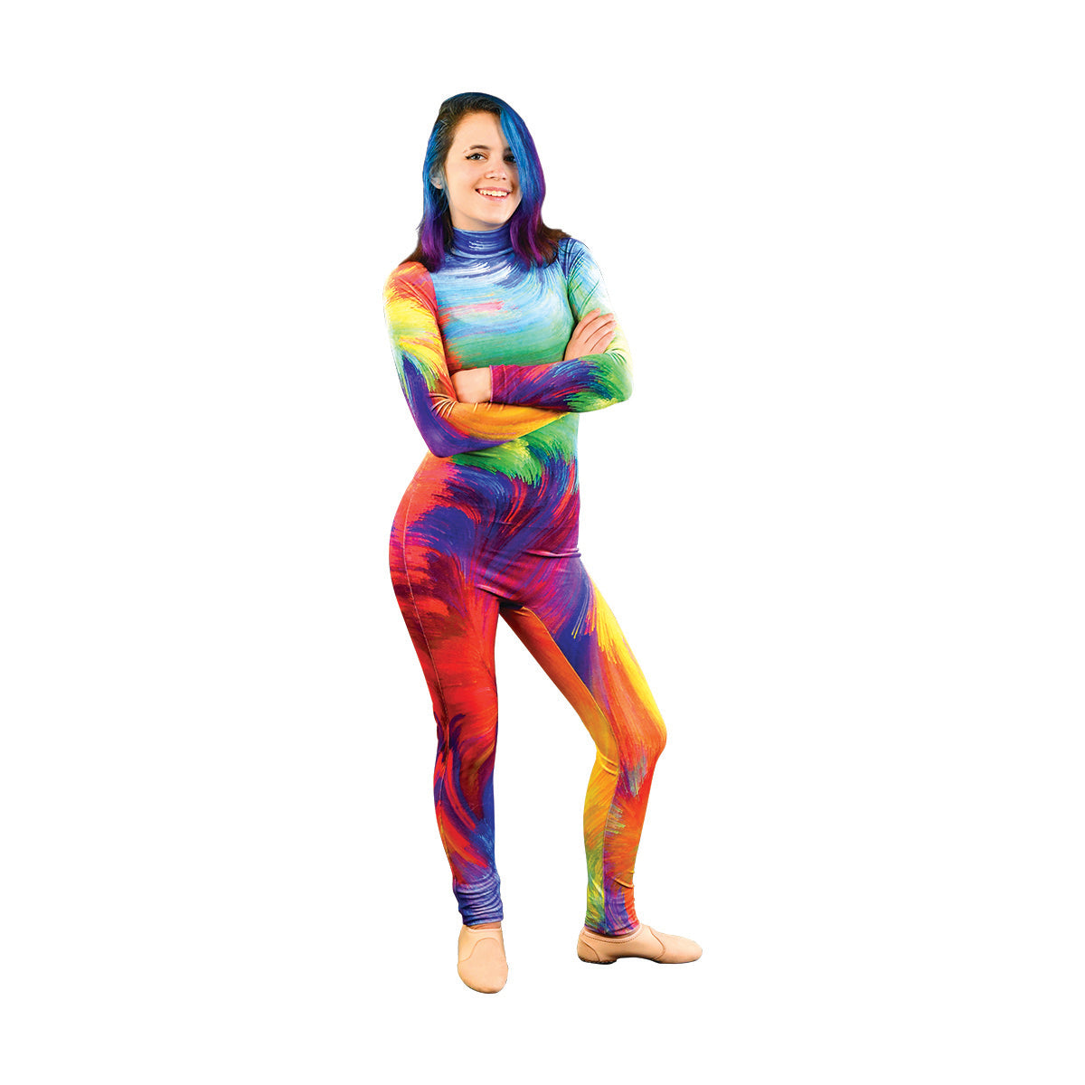 Colorful rainbow color guard uniform