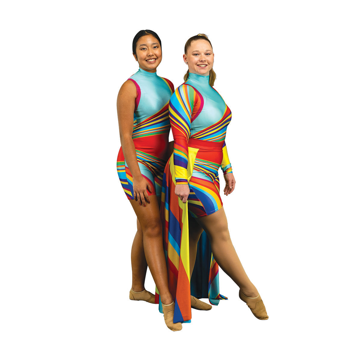 Colorful color guard costumes