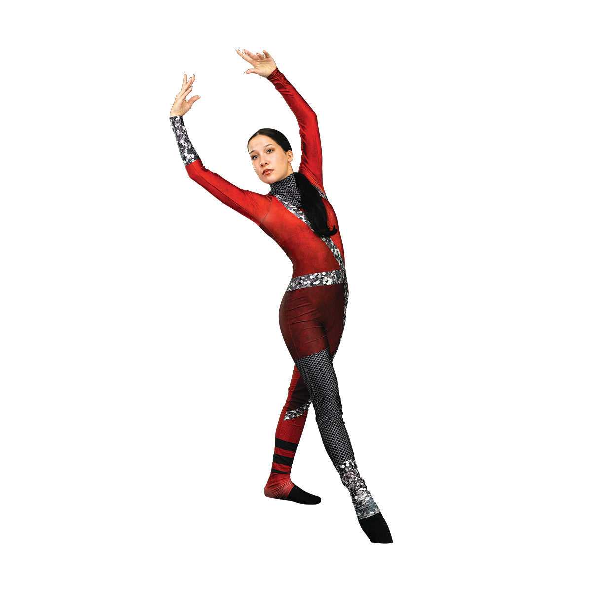 Red and black color guard uniform